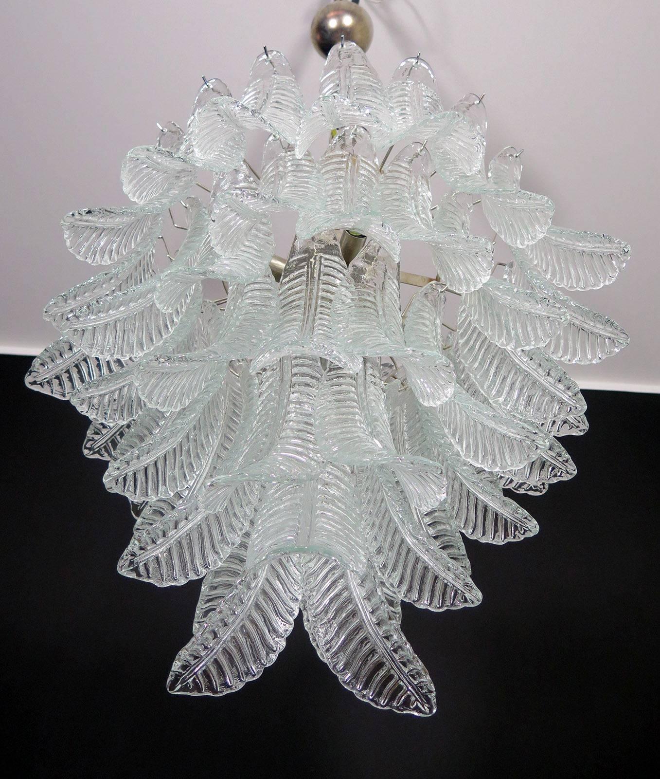 Pair of Italian Leaves Chandeliers, Barovier & Toso Style, Murano For Sale 3