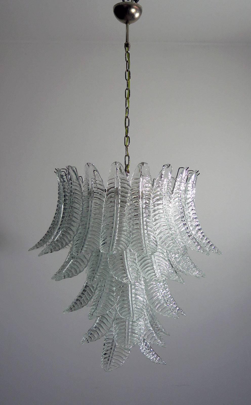Pair of Italian Leaves Chandeliers, Barovier & Toso Style, Murano For Sale 4