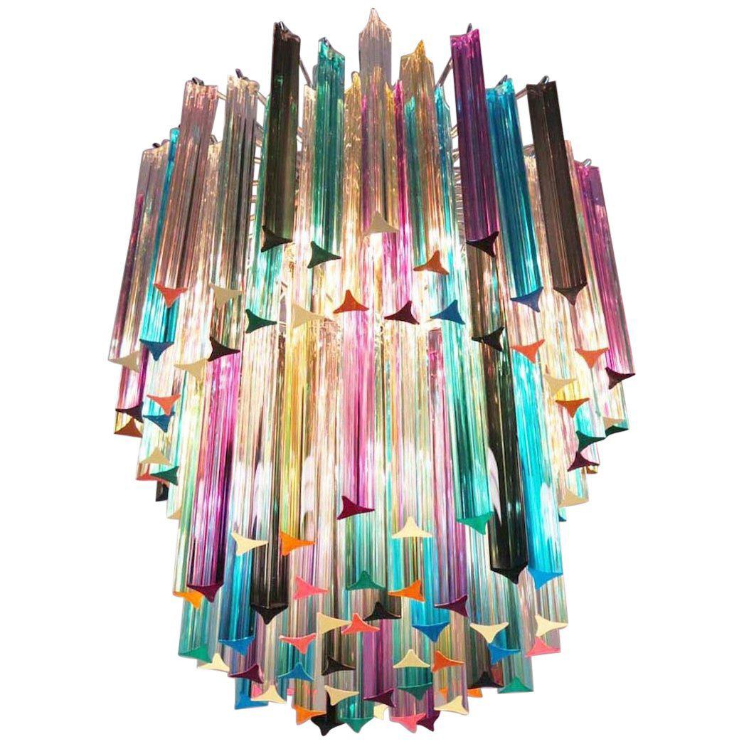 20th Century Three Chandeliers Multi-Color Triedri, 107 Prism, Murano, 1970s