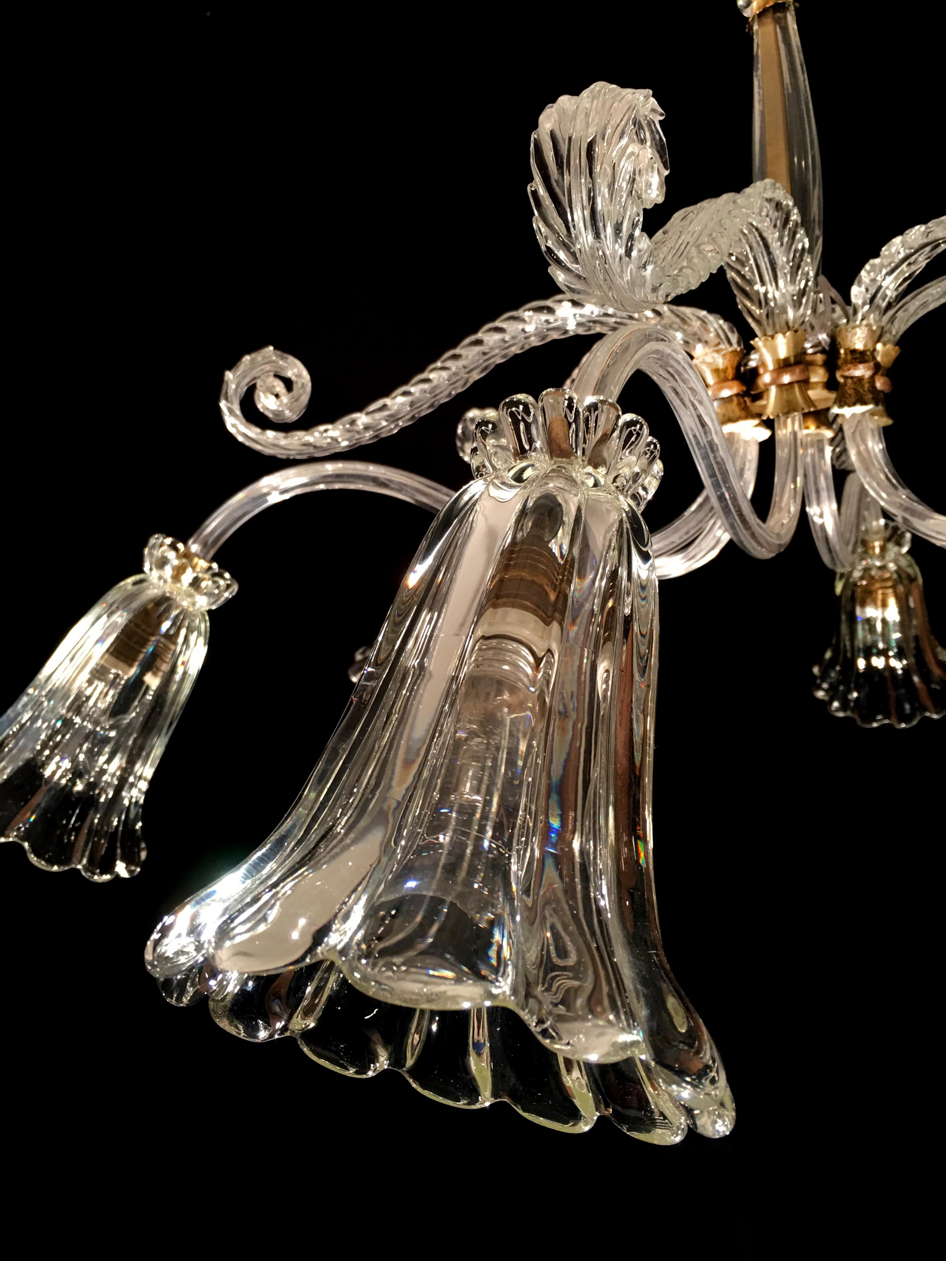 Italian Liberty Chandelier by Ercole Barovier, Murano, 1940s For Sale