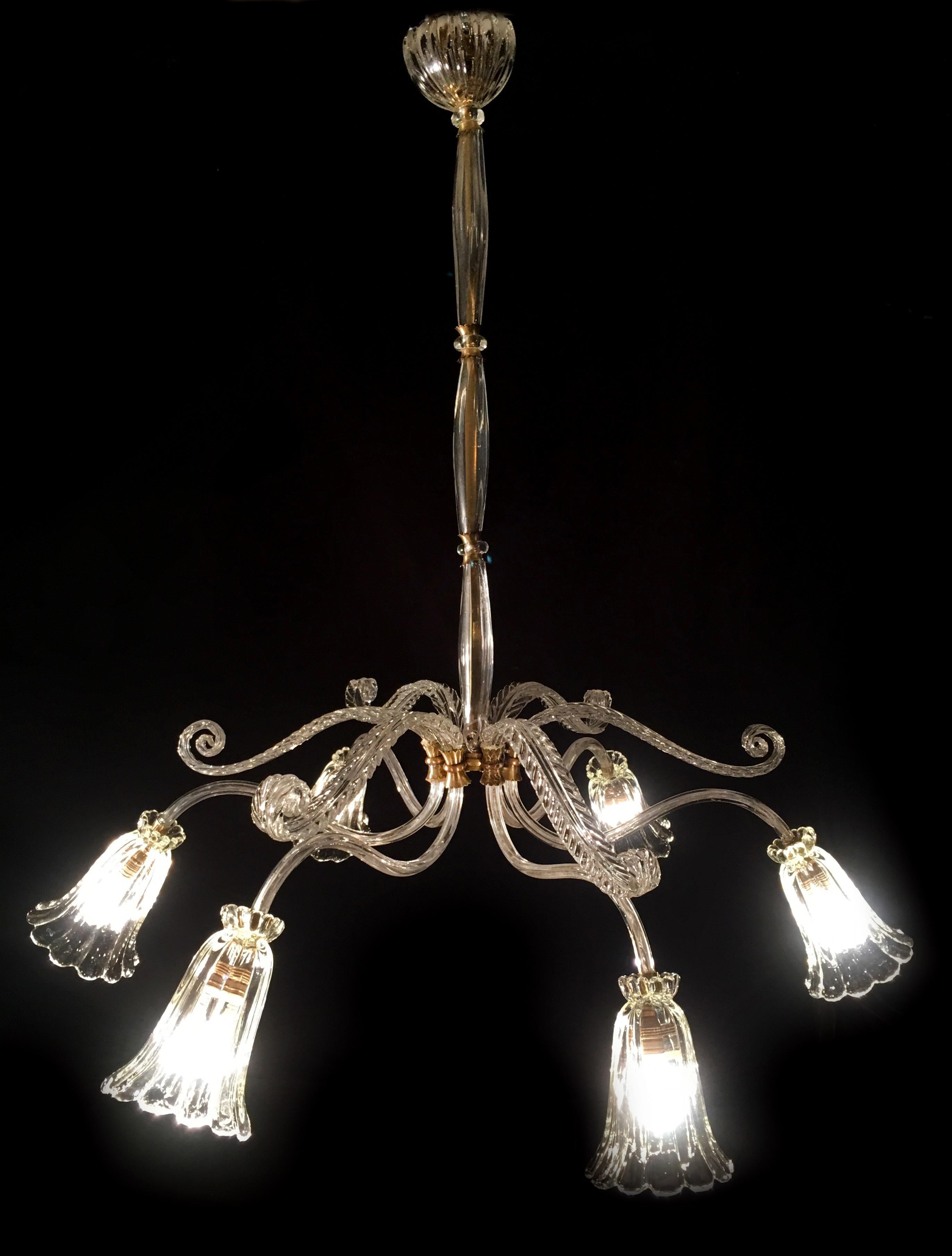 Liberty Chandelier by Ercole Barovier, Murano, 1940s For Sale 5