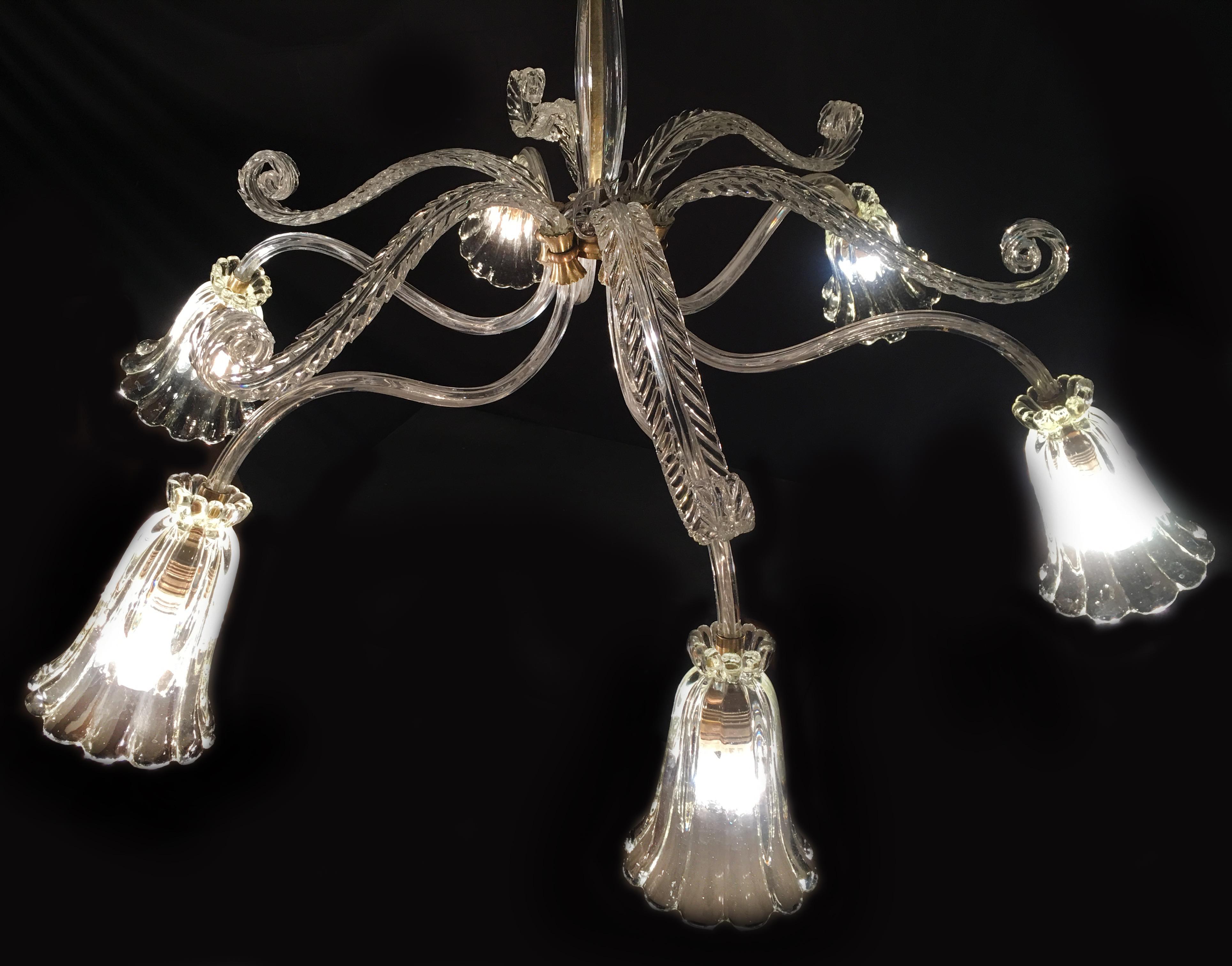 Liberty Chandelier by Ercole Barovier, Murano, 1940s For Sale 7