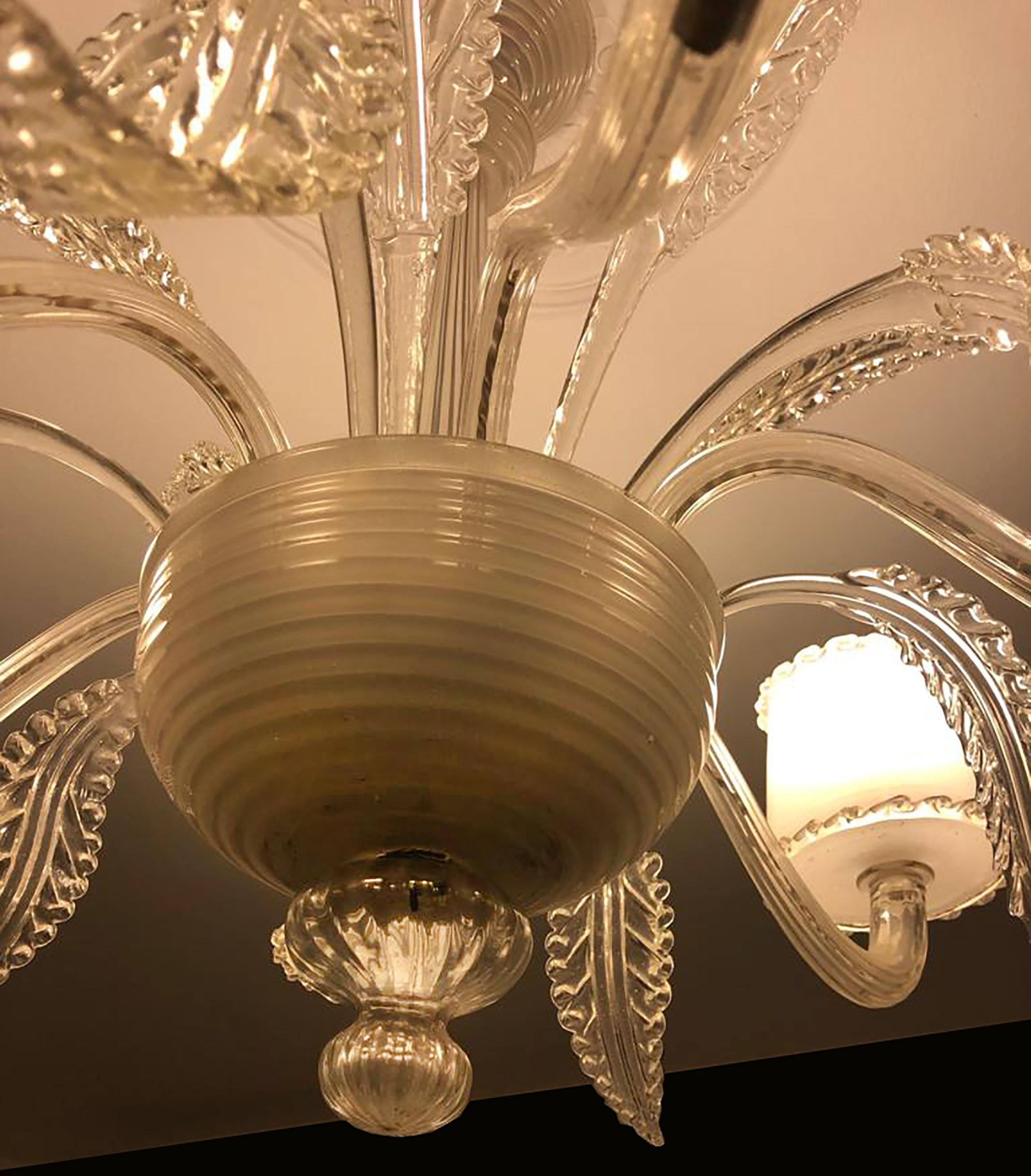 Mid-20th Century Italian Chandelier by Barovier & Toso, Murano, 1940s For Sale 2