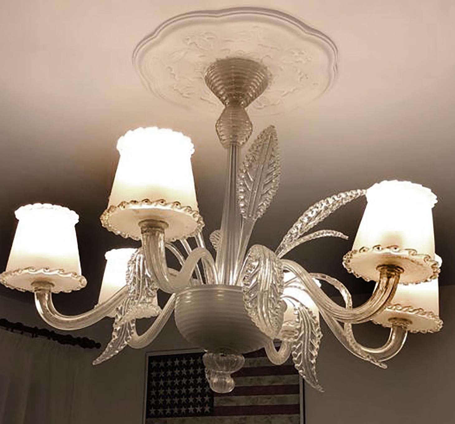 Mid-20th Century Italian Chandelier by Barovier & Toso, Murano, 1940s For Sale 3