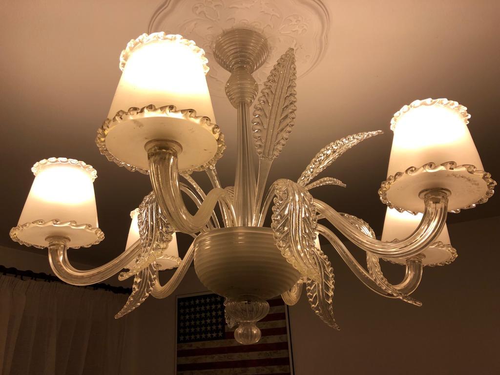 Mid-20th Century Italian Chandelier by Barovier & Toso, Murano, 1940s For Sale 4
