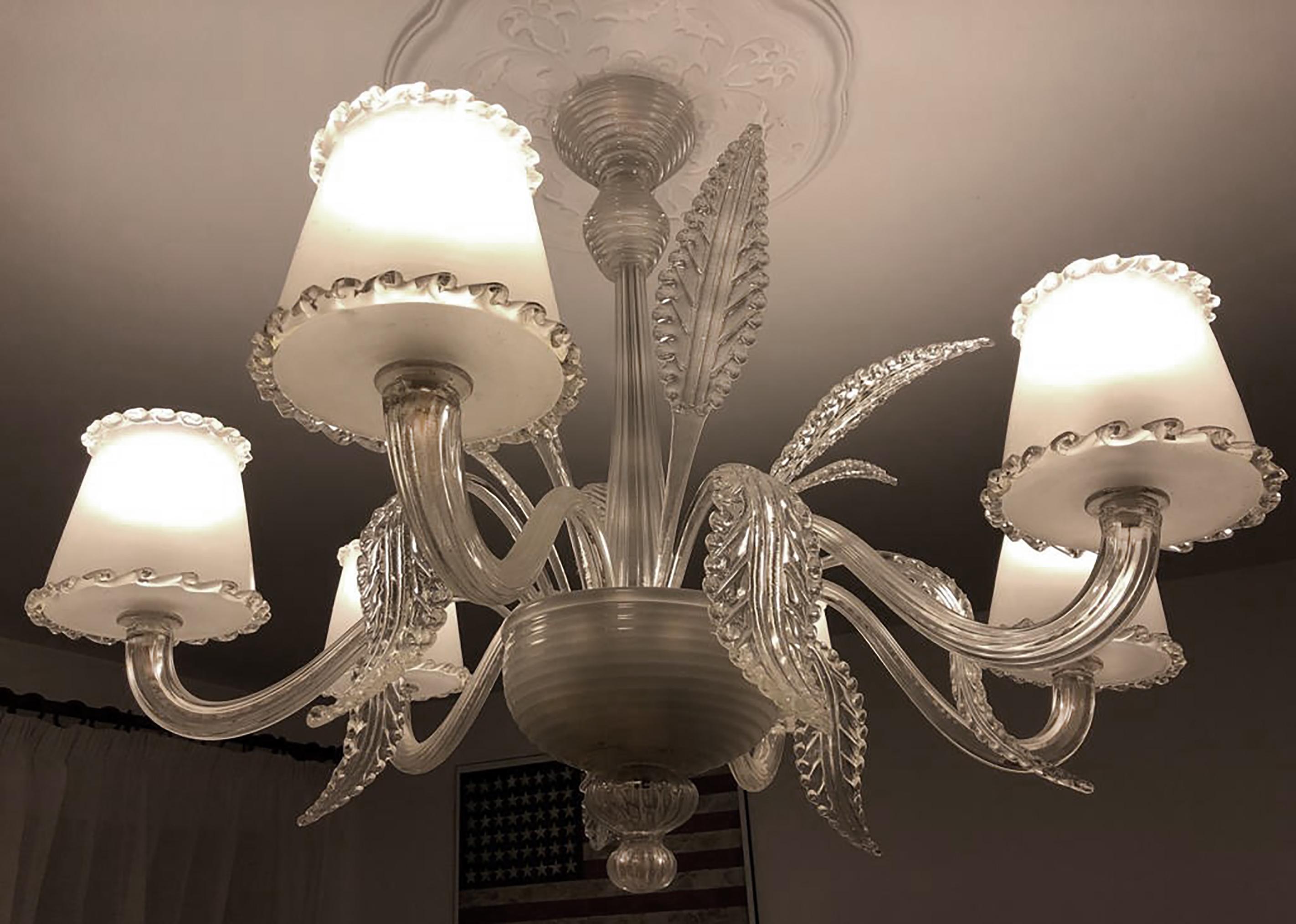 Mid-20th Century Italian Chandelier by Barovier & Toso, Murano, 1940s For Sale 6