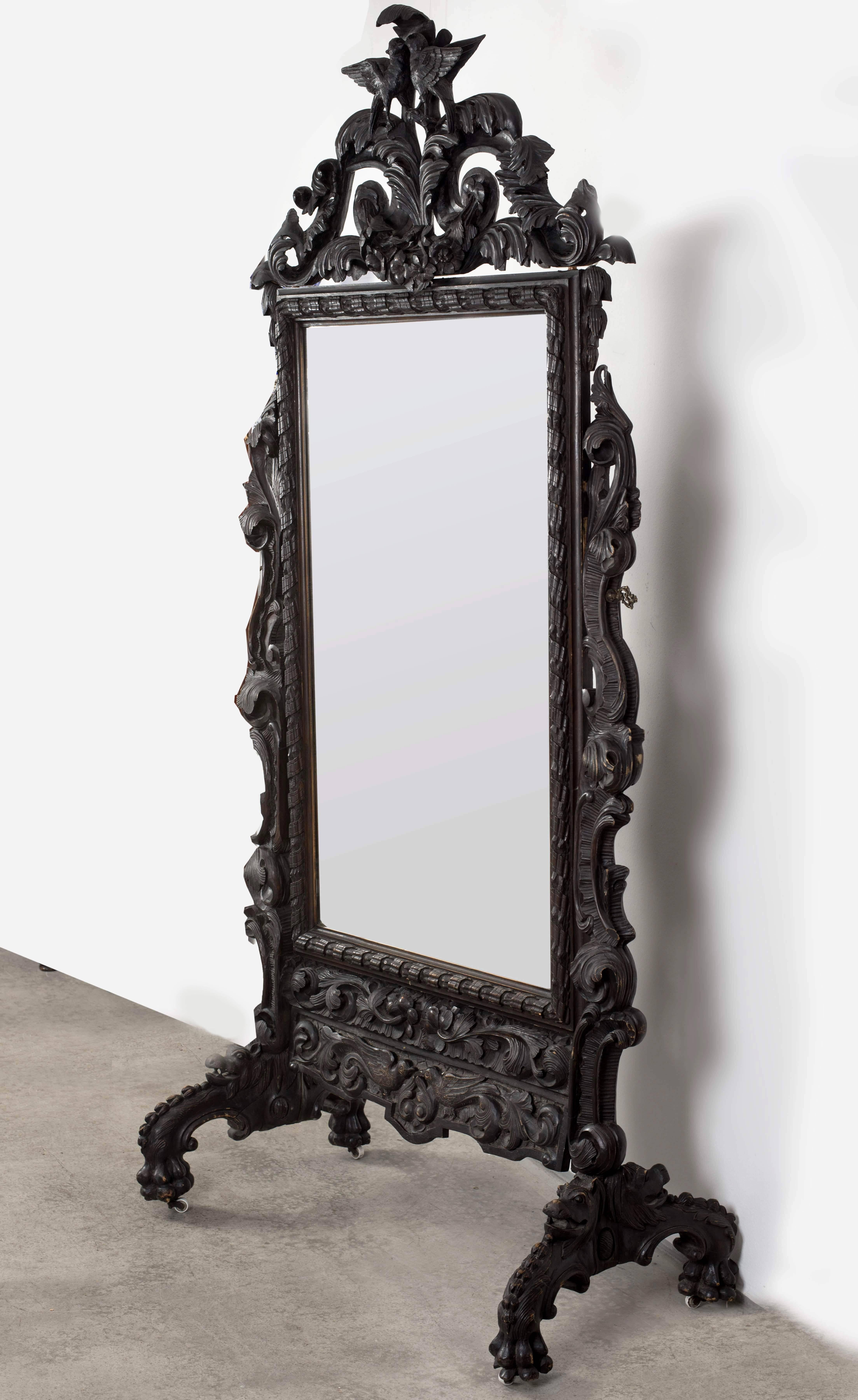 Hungarian Fine Baroque Style Psyche Mirror, Budapest, 1840s