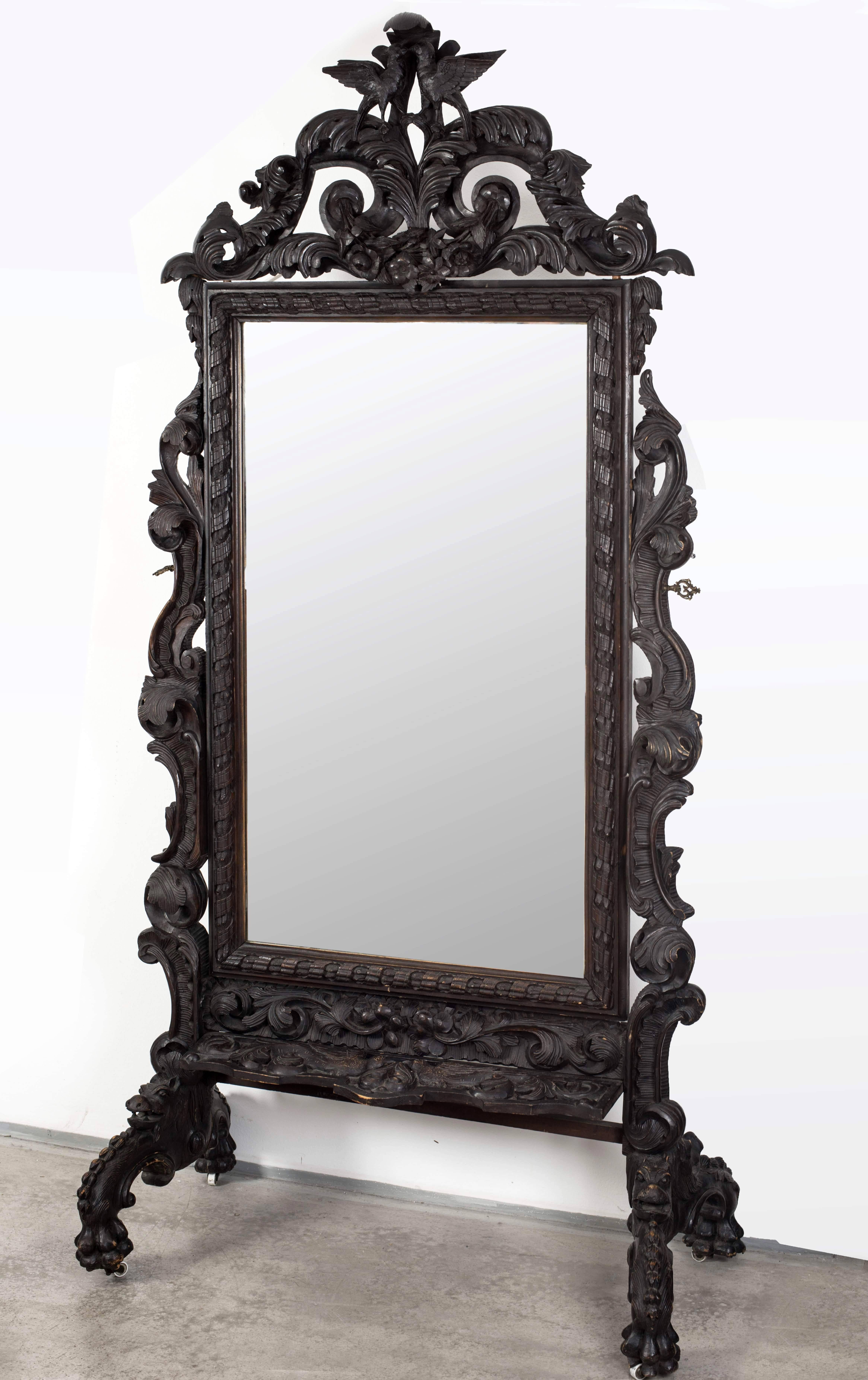 Carved Fine Baroque Style Psyche Mirror, Budapest, 1840s