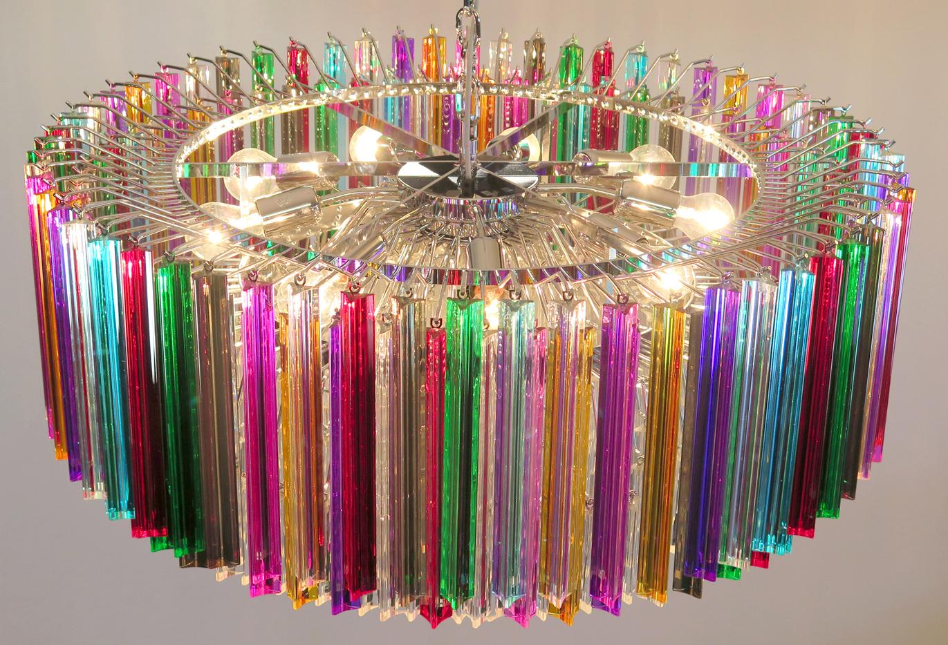 20th Century Triedri Italian Glass Multi-Color Chandelier Venini Style, Murano, 1995 For Sale