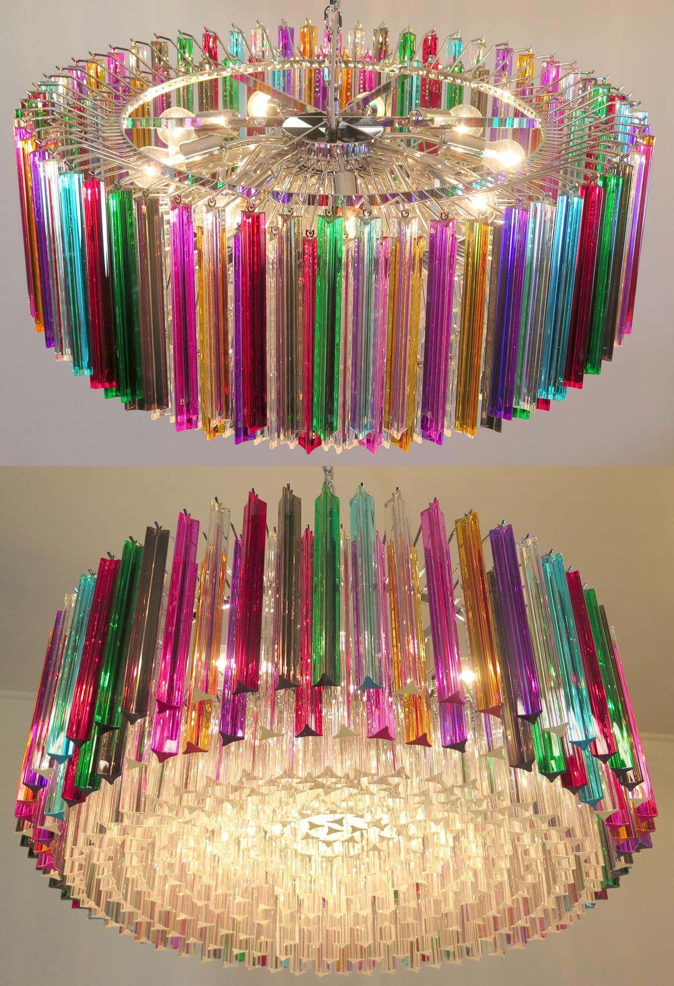 Lampadario in vetro italiano multicolore Triedri stile Venini, Murano, 1995 in vendita 3