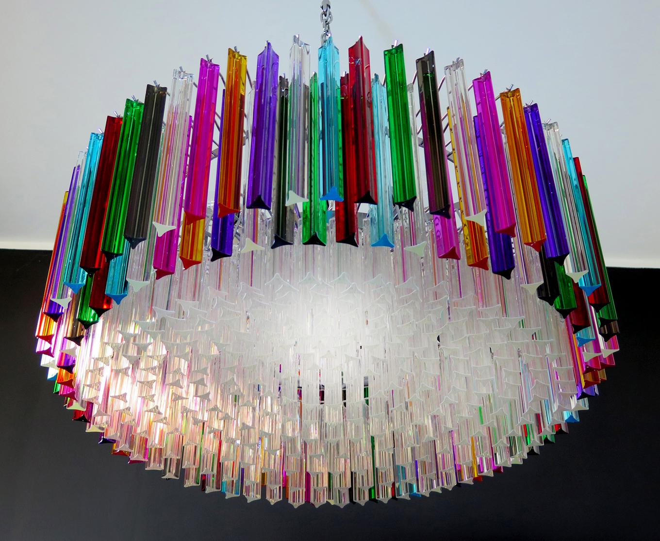 Triedri Italian Glass Multi-Color Chandelier Venini Style, Murano, 1995 For Sale 3