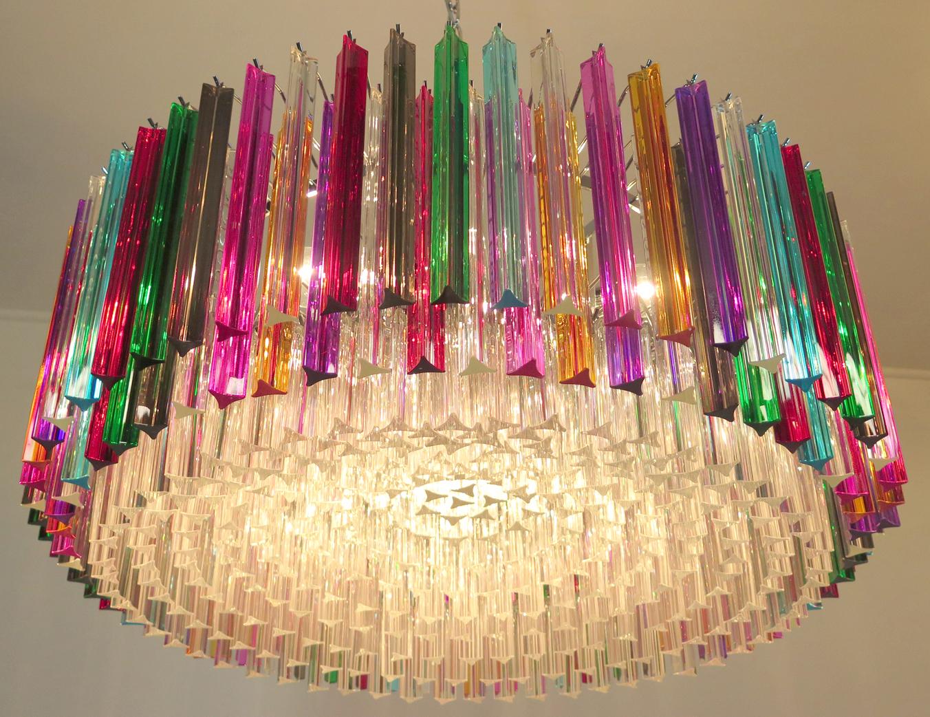 Triedri Italian Glass Multi-Color Chandelier Venini Style, Murano, 1995 For Sale 9