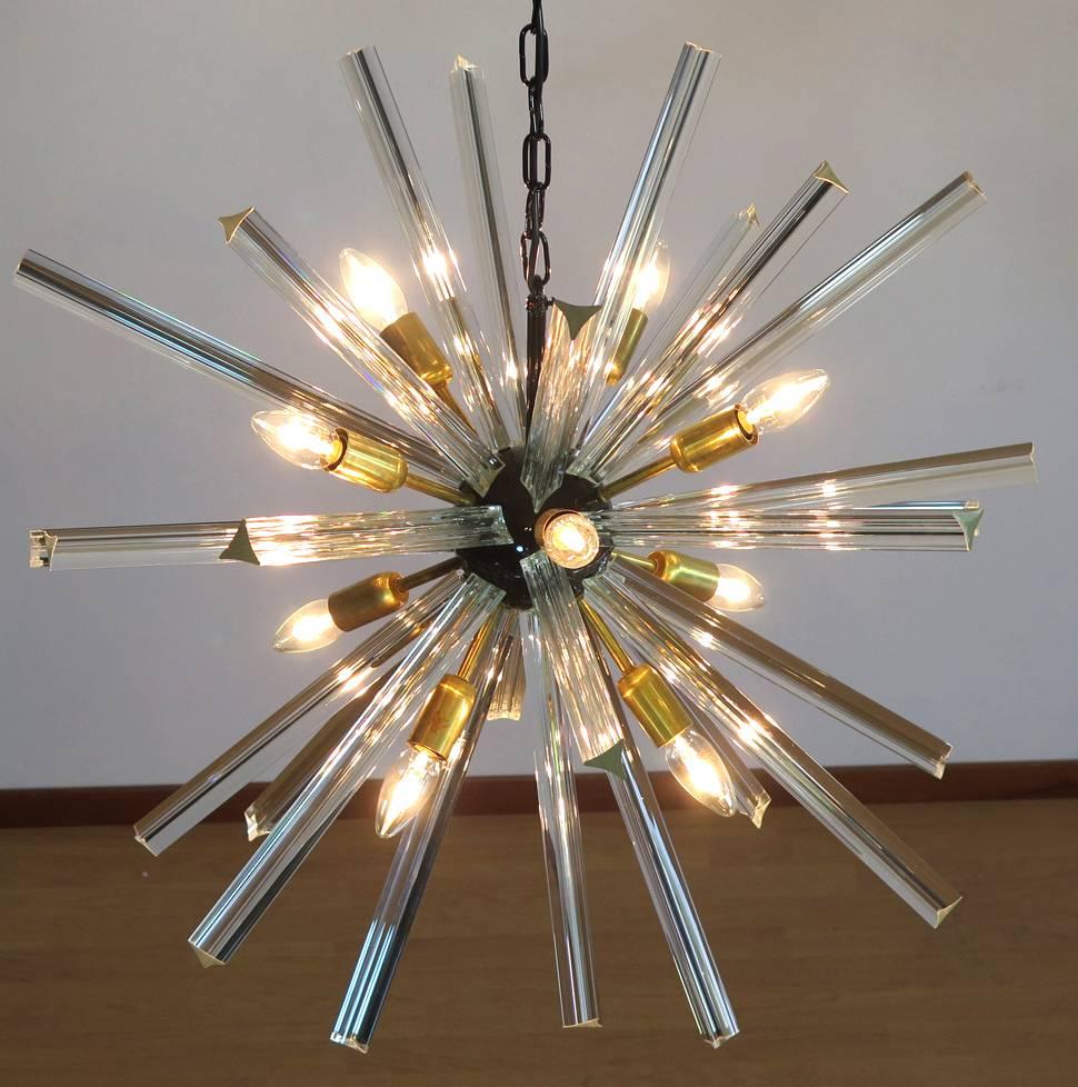 Late 20th Century Exceptional Pair of Crystal Prism Sputnik Chandeliers, Murano, 1990
