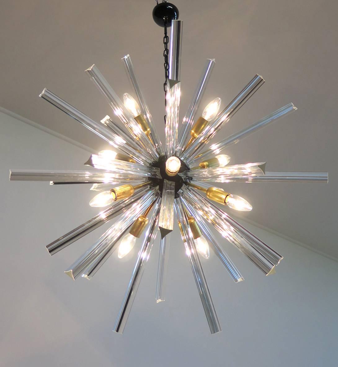 Exceptional Pair of Crystal Prism Sputnik Chandeliers, Murano, 1990 1