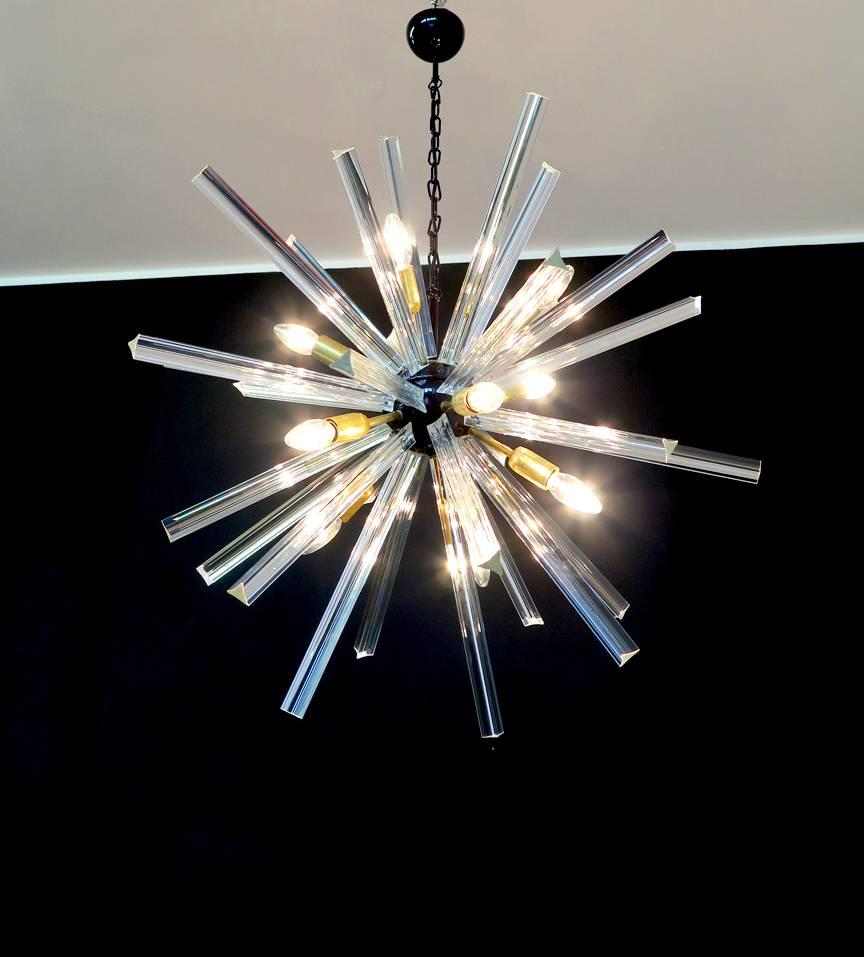 Exceptional Pair of Crystal Prism Sputnik Chandeliers, Murano, 1990 3