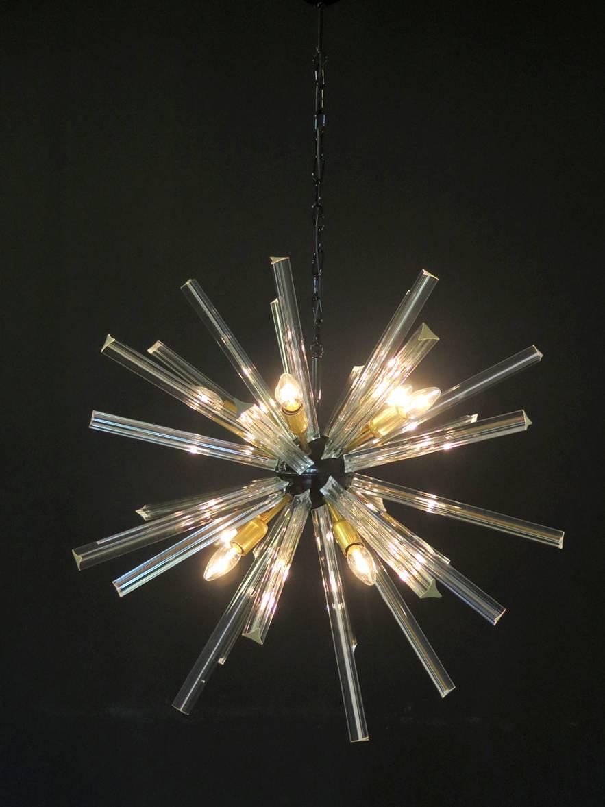 Exceptional Pair of Crystal Prism Sputnik Chandeliers, Murano, 1990 4
