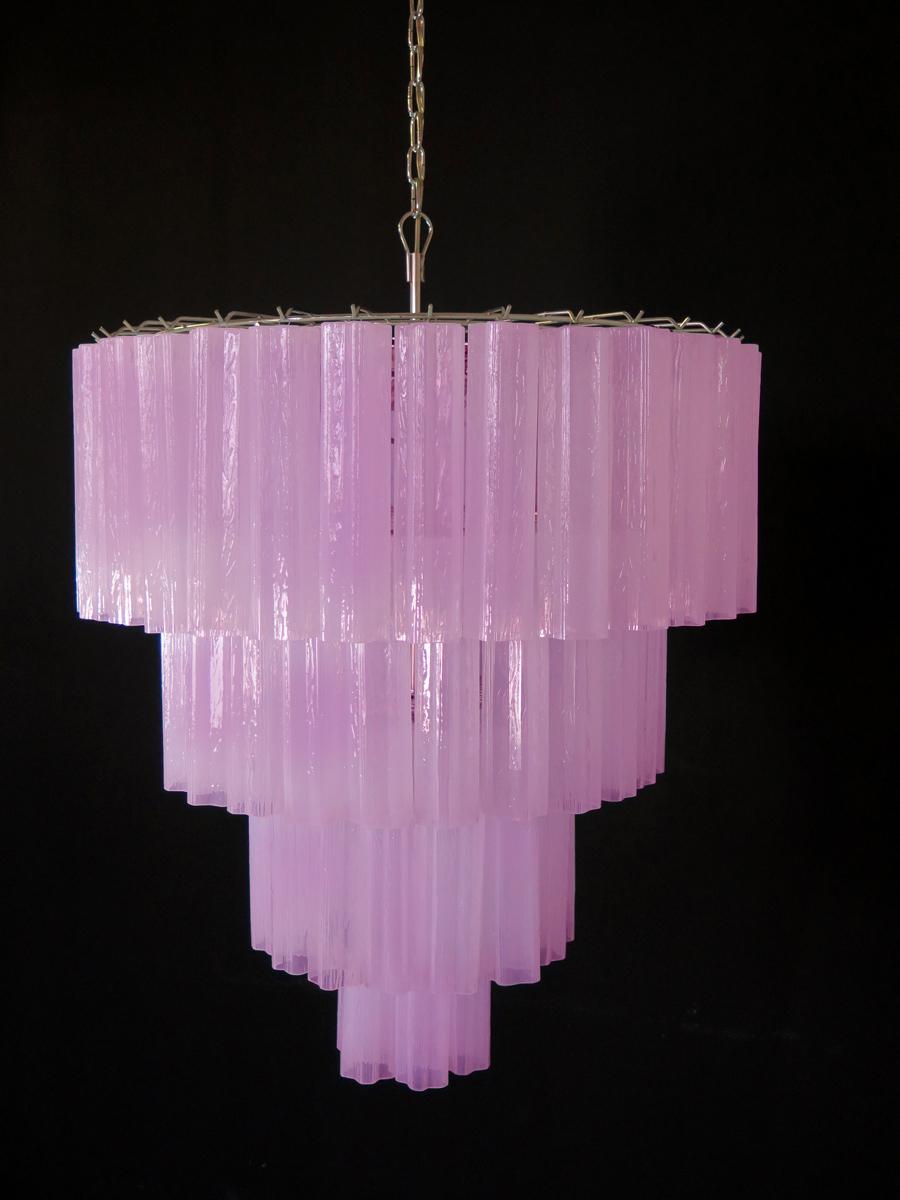 Each chandelier include precious 78 tronchi Murano glass 30 has cm long.
Measures: 70.90 inches (180 cm) height with chain; 35.45 inches (90 cm) height without chain; 33.50 inches (85 cm) diameter.
Dimension glasses: 11.80 inches (30 cm) height;