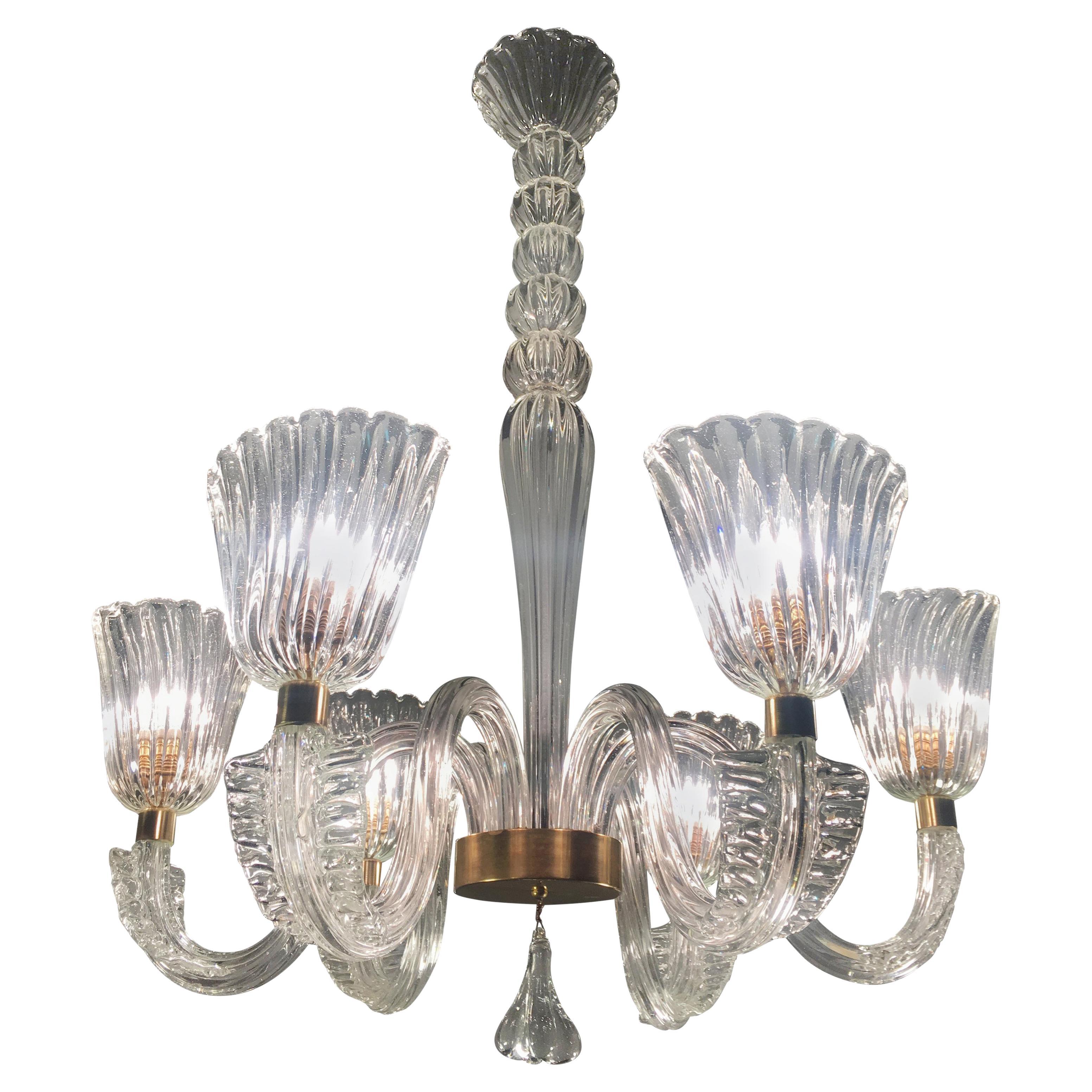 Art Deco Chandelier by Ercole Barovier, Murano, 1940s For Sale