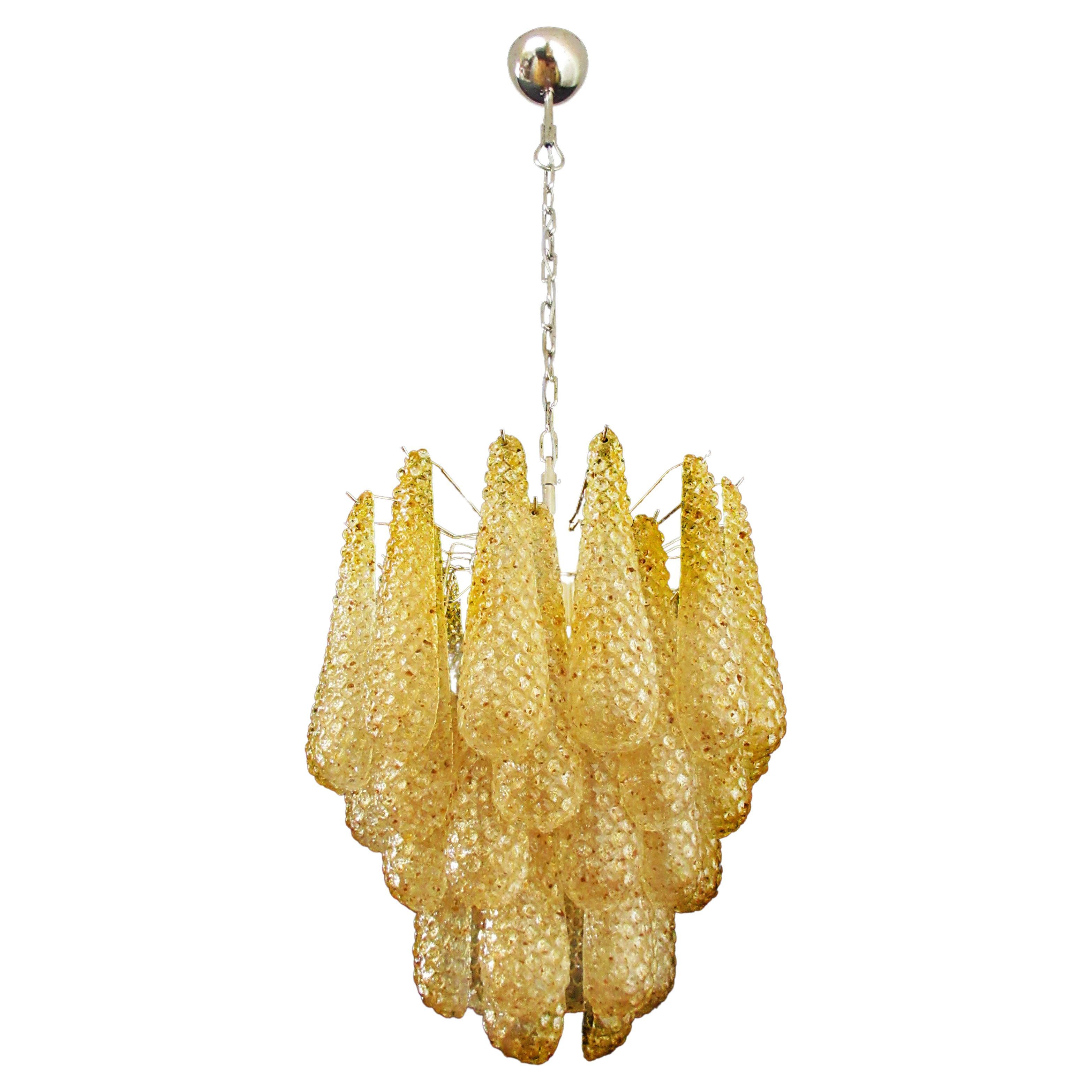 20th Century Pair of Italian 41 Amber Crystal petals Chandeliers, Murano For Sale
