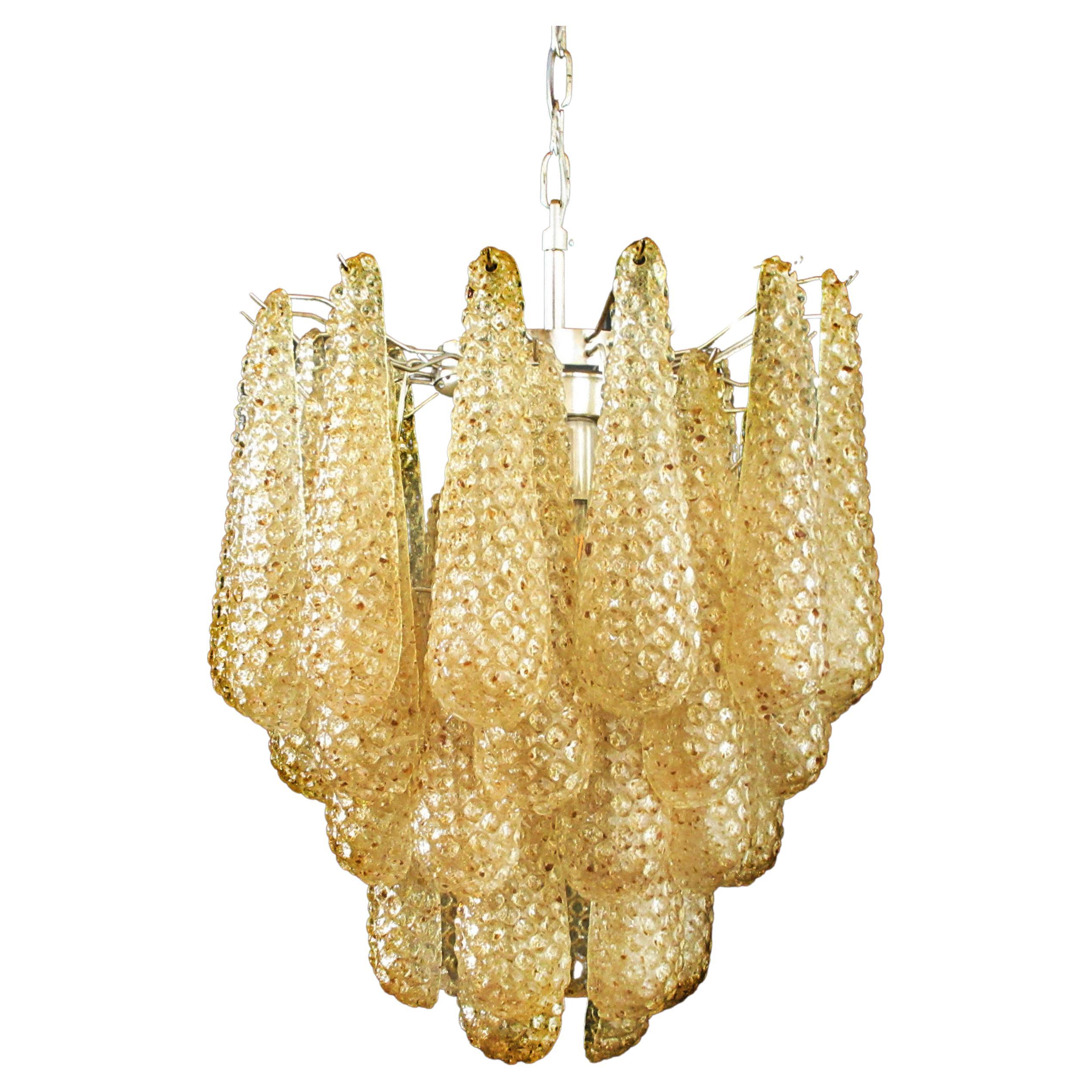 Pair of Italian 41 Amber Crystal petals Chandeliers, Murano In Excellent Condition For Sale In Budapest, HU