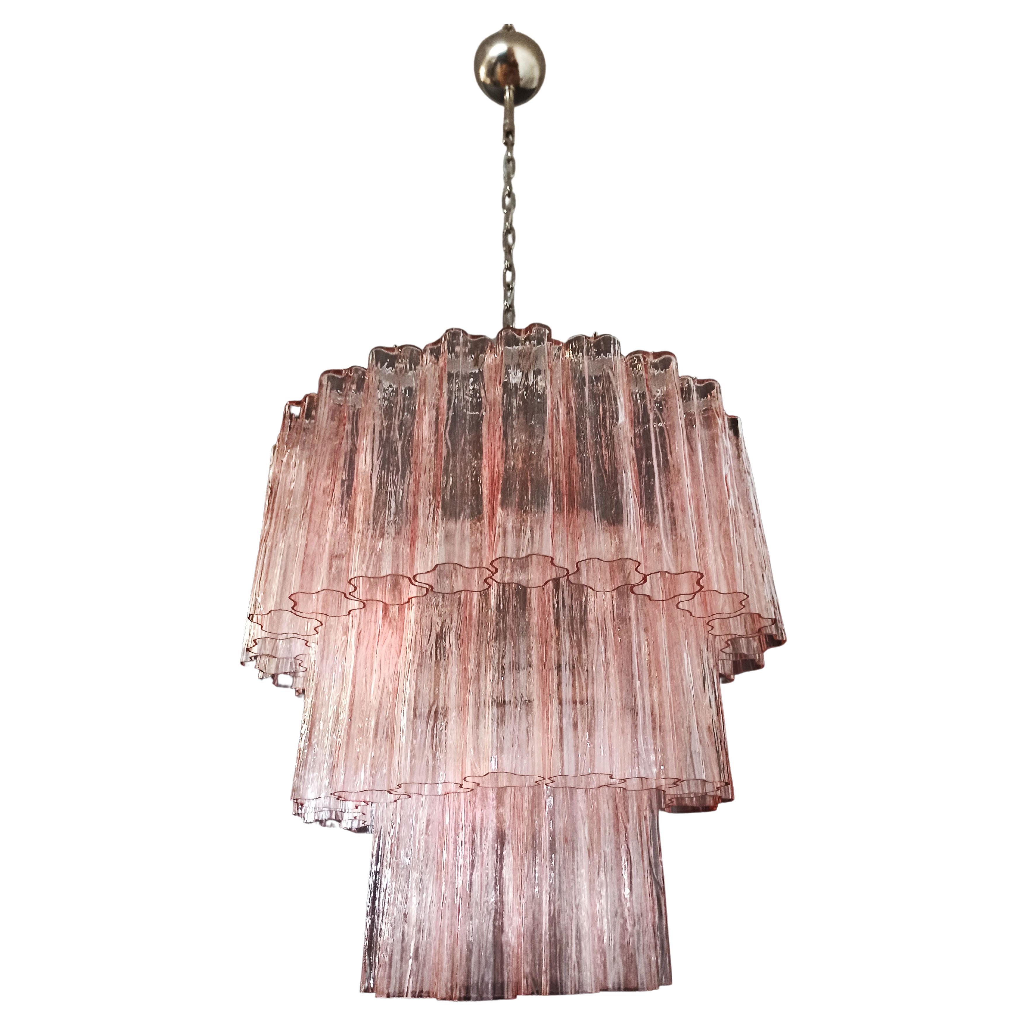 20th Century Pair of 52 Pink Tronchi Chandeliers Style Toni Zuccheri for Venini, Murano For Sale