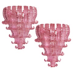 Retro Pair Spectacular Venetian Six-Tier Felci Glass Chandeliers. Murano