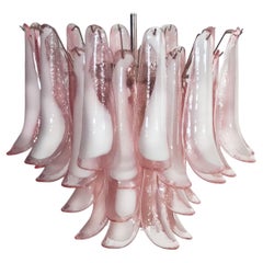 Vintage Italian 36 Pink and White Petals Chandelier, Murano