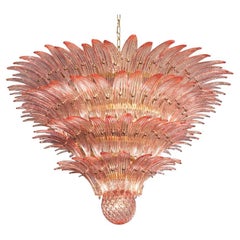 Monumental Pink Glass Leaf Chandelier, Murano