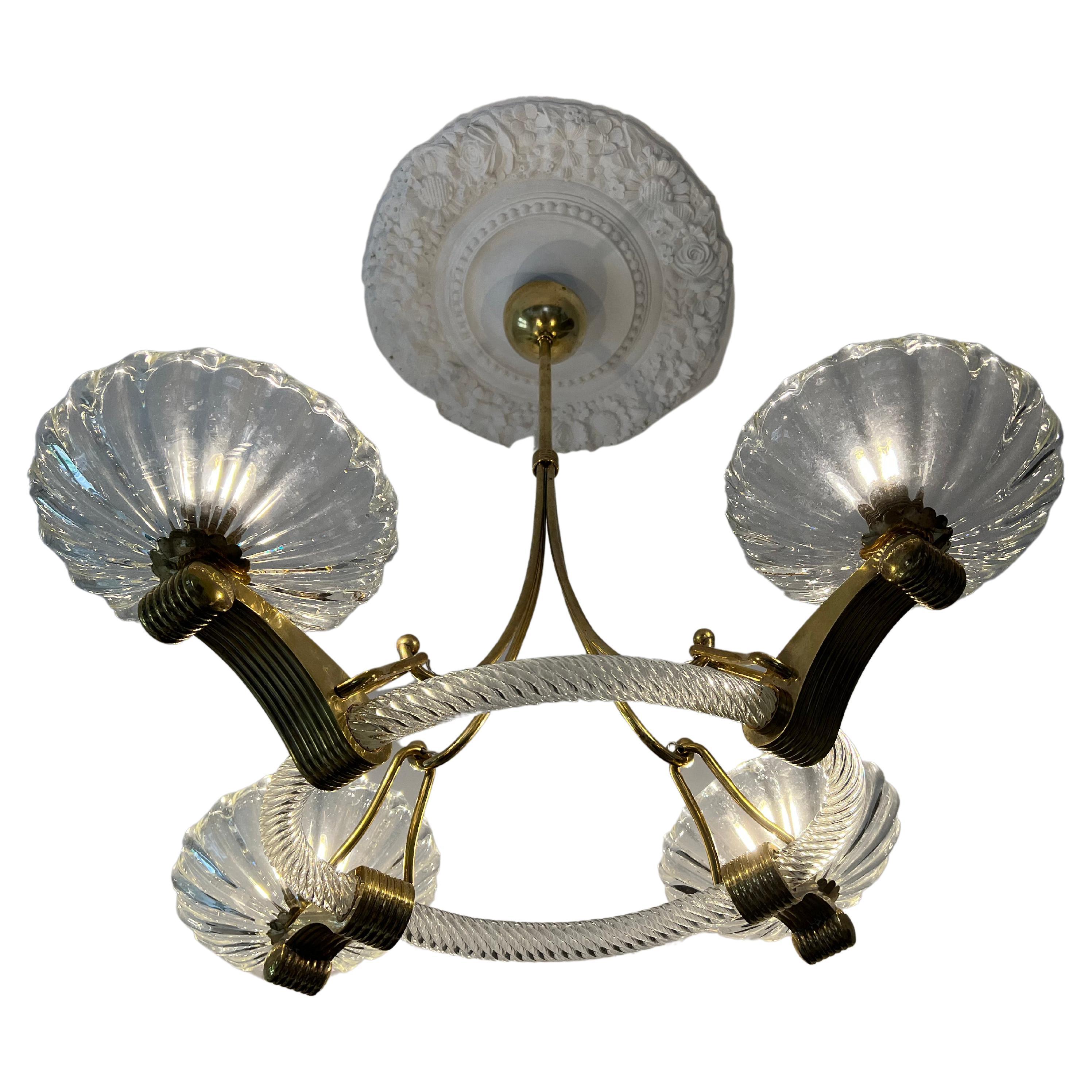 Chandelier by Barovier & Toso, Murano, 1940s