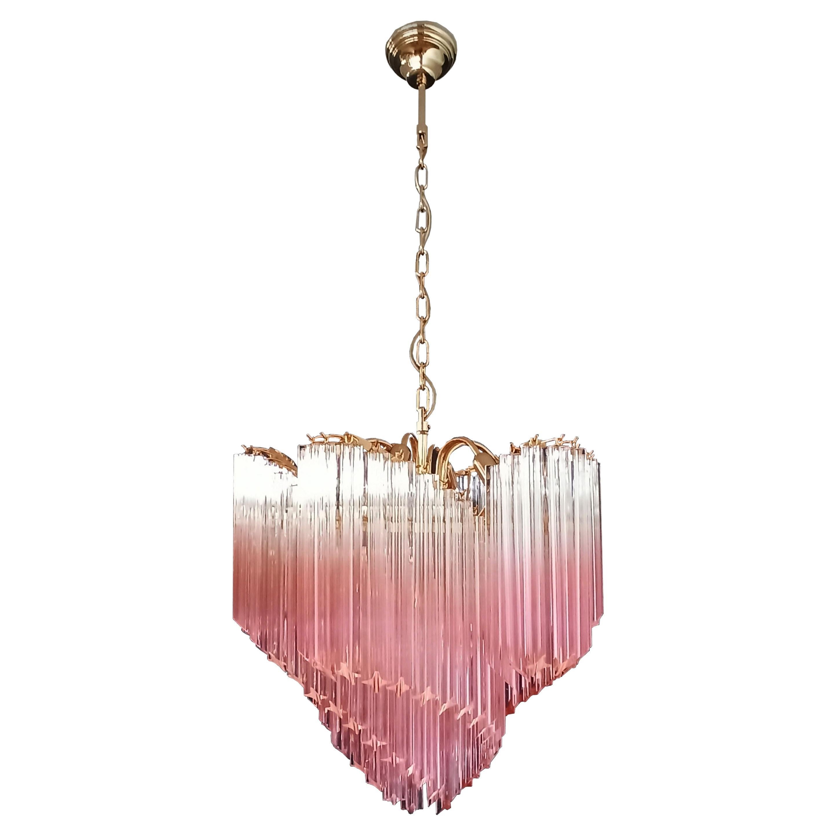 Elegant and Unique Modern Pink Quadriedri Murano Glass Chandelier For Sale