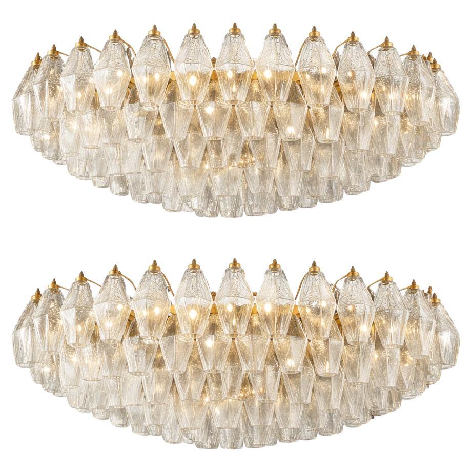 Pair of Poliedri Chandeliers, Murano
