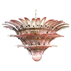 Retro Spectacular Elegant Pink Glass Chandeliers, Murano