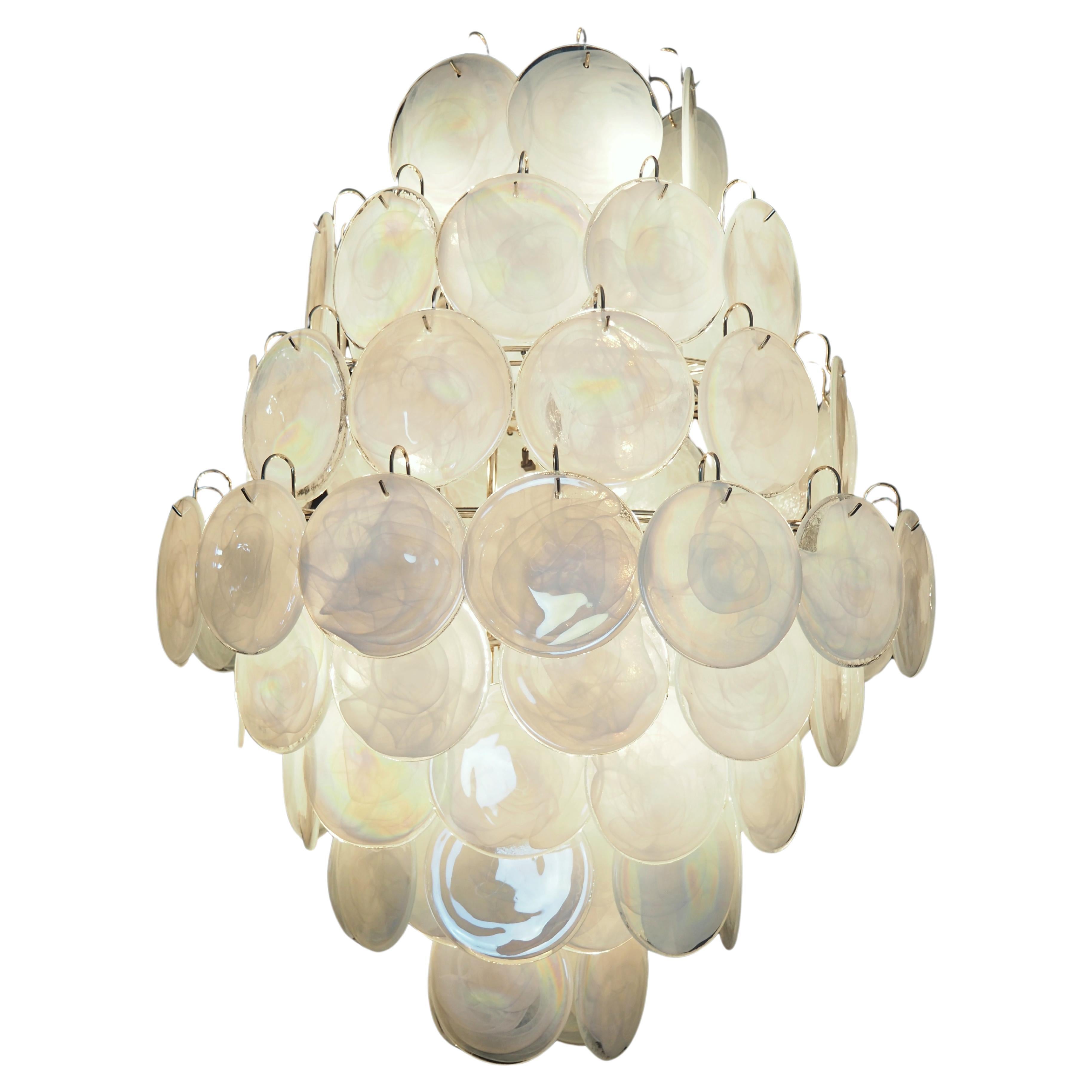 Mid-Century  Italian Murano alabaster disks chandelier For Sale