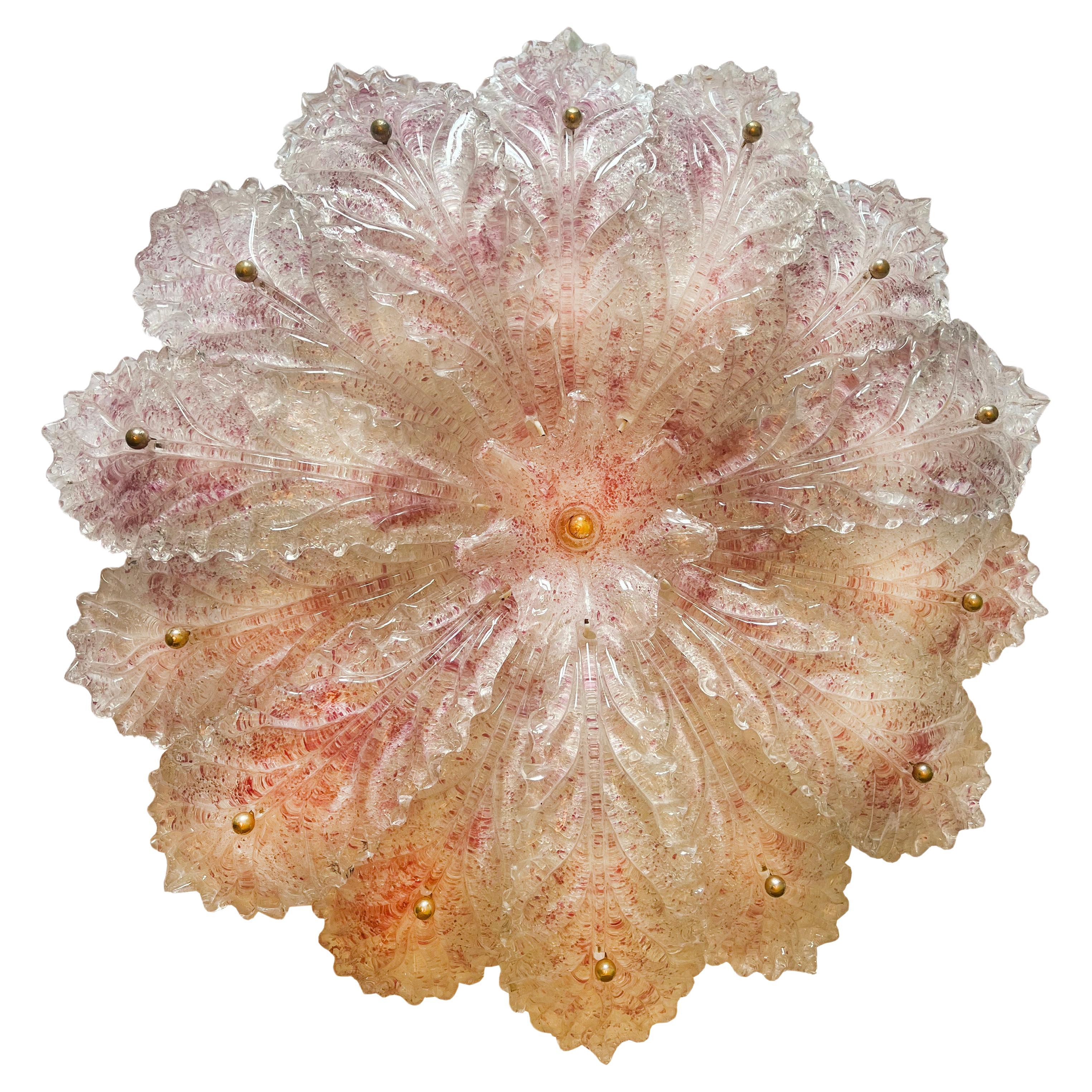 Plafonnier de Murano précieux rose fleuri, 1980