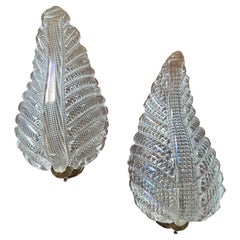 Fabulous Pair of Iridescent Murano Leaf Sconces, 1940's