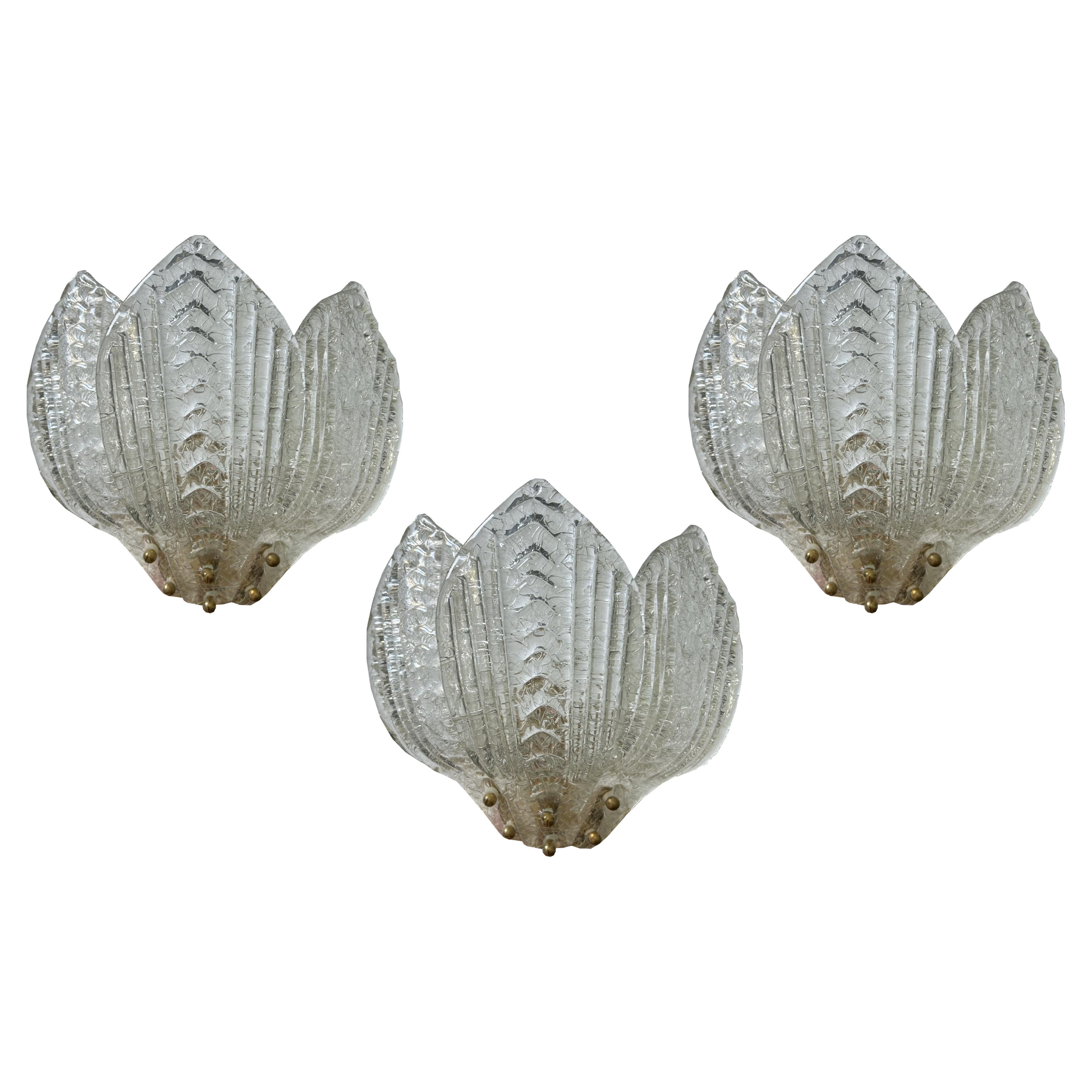 Farfalle divine, set di tre magnifiche lampade da parete di Murano, anni '80