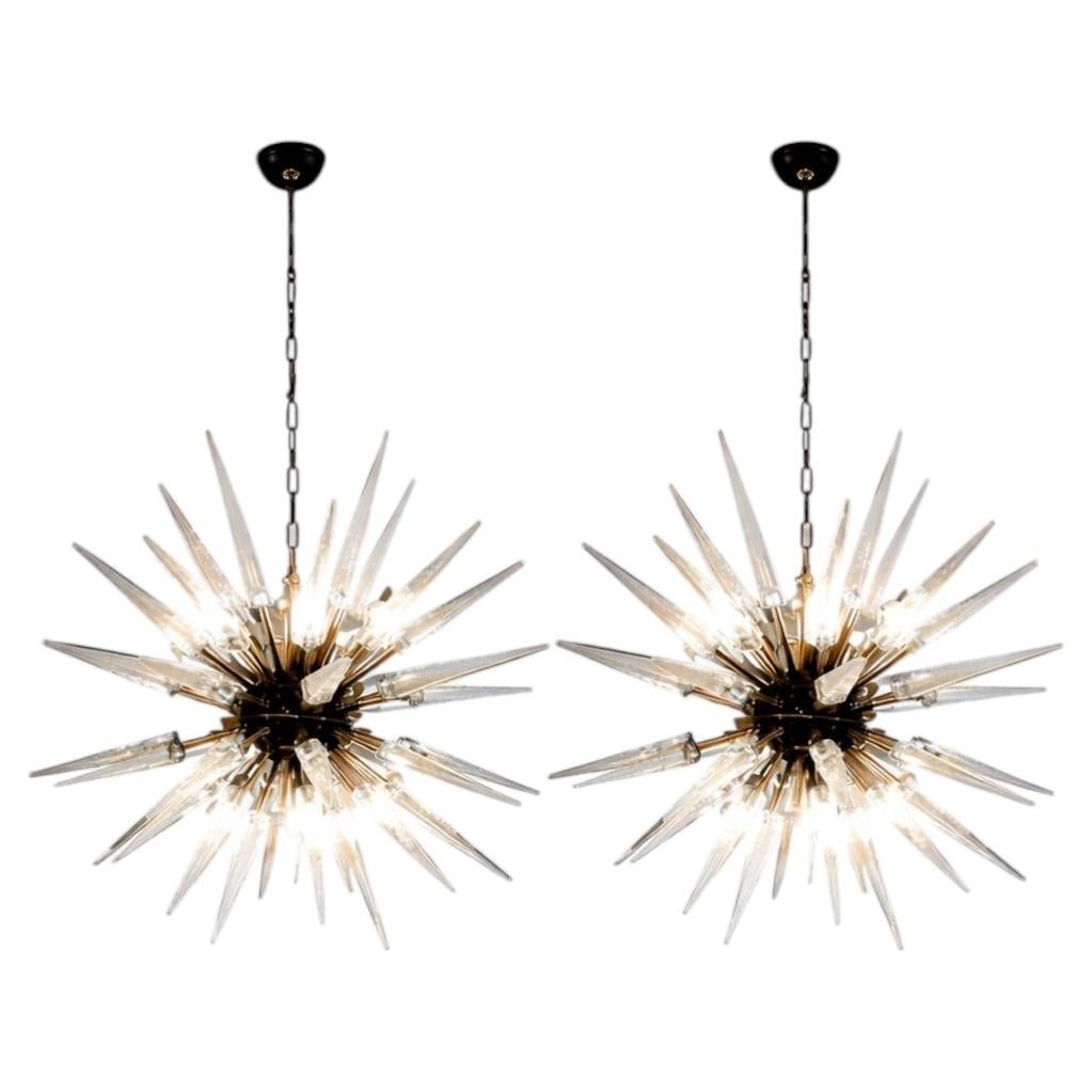 Pair Glass Sputnik Chandeliers, 51 glasses, Murano