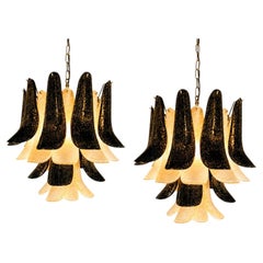 Pair Italian Gold Inclusion Petal Chandeliers, Murano