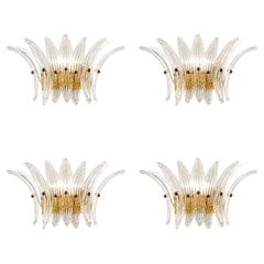 Four Italian Palmette Sconces Barovier & Toso Style, Murano