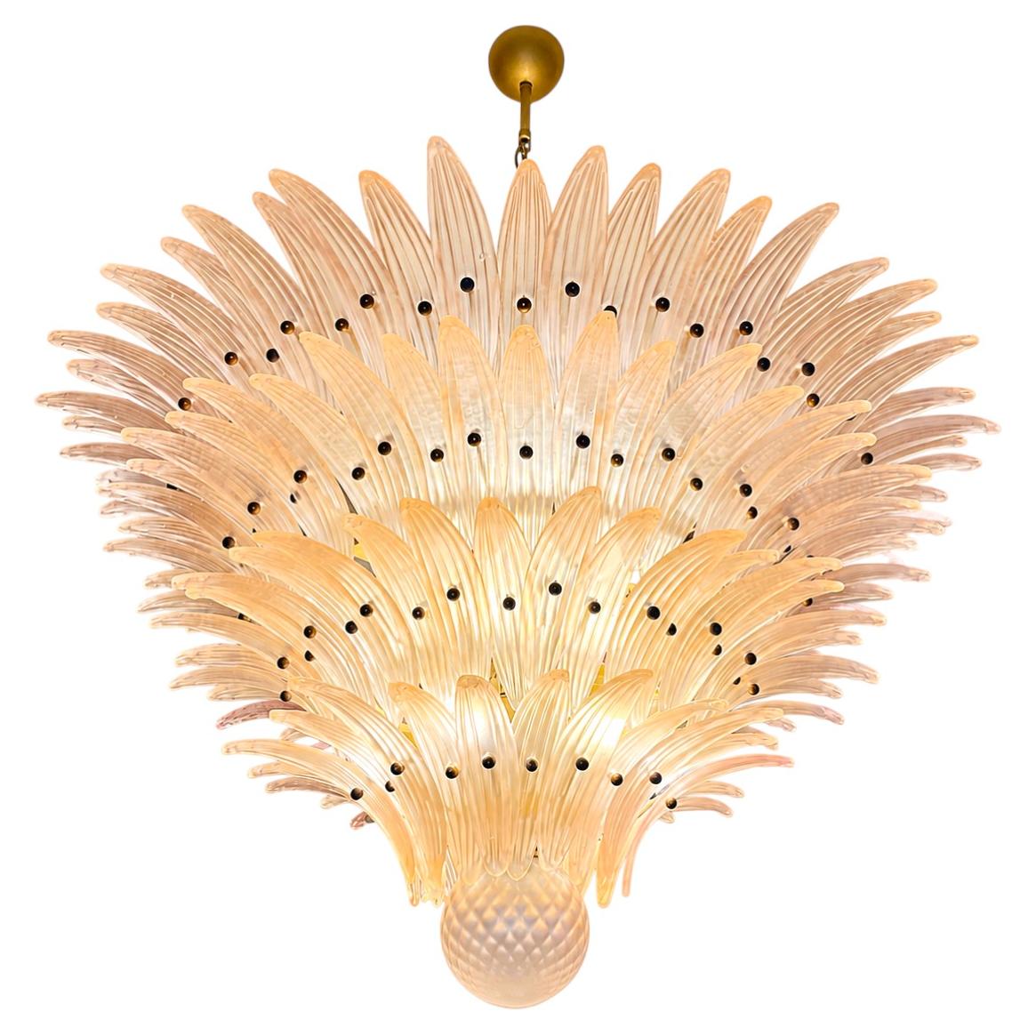 Monumental Pink Glass Leaf Chandelier, Murano For Sale