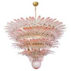 Monumental Pink Glass Leaf Chandelier, Murano