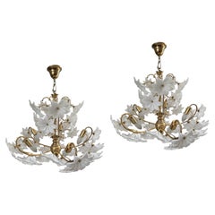 Daisies in the Sky, Pair of Magnificent Murano White Flowers Chandelier, 1980