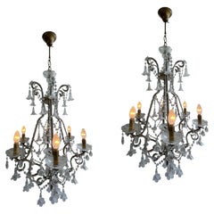 Lullaby in the Mist, Magnificent Pair of Murano Glass Chandeliers, 1950's