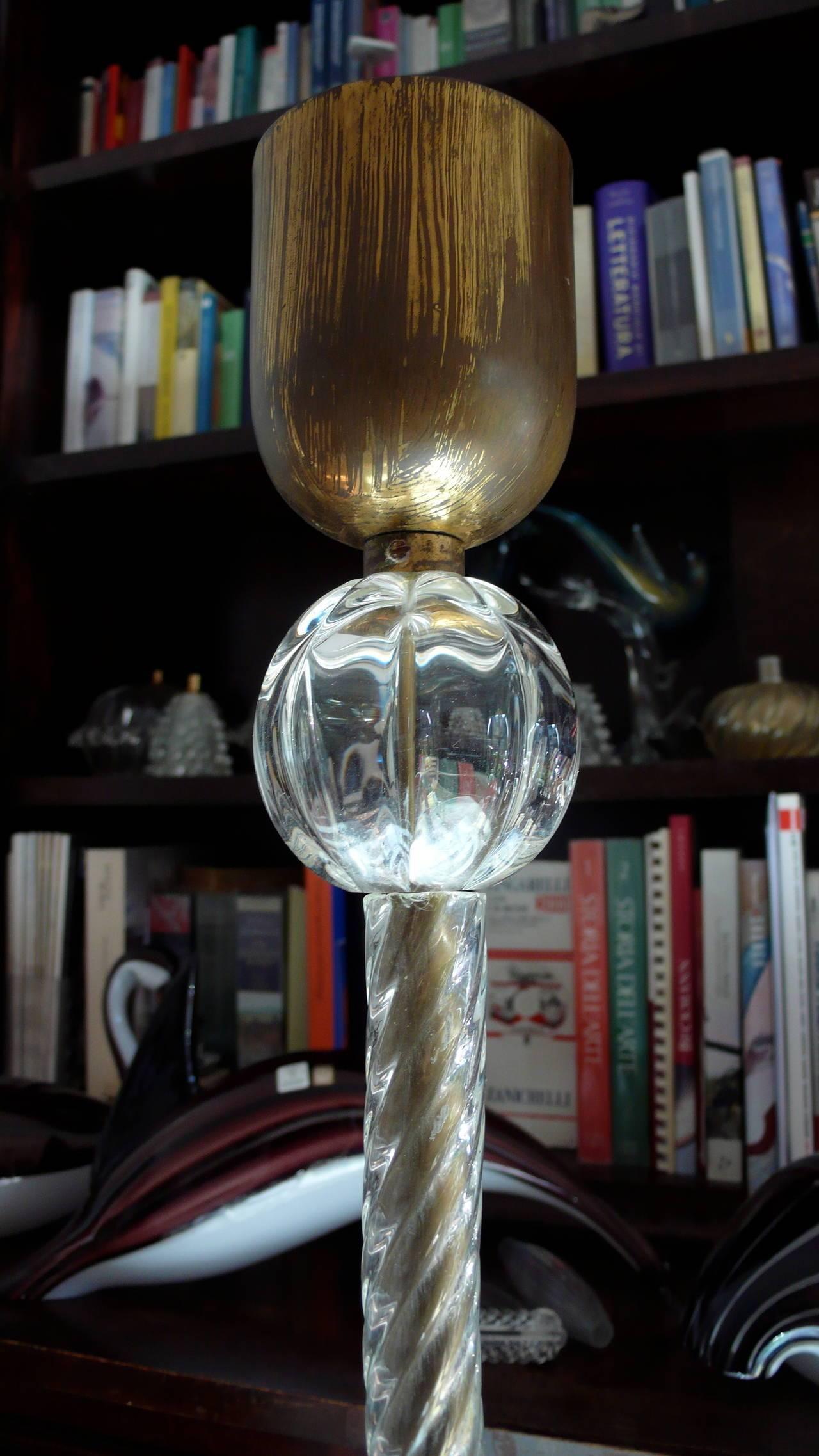 Brass Ercole Barovier Midcentury Liberty Murano Glass Italian Chandelier, 1930s