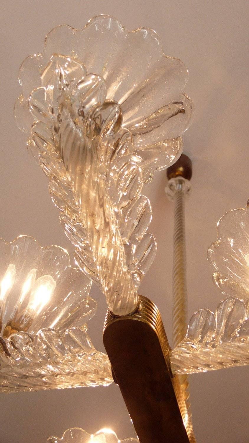Ercole Barovier Midcentury Liberty Murano Glass Italian Chandelier, 1930s 2