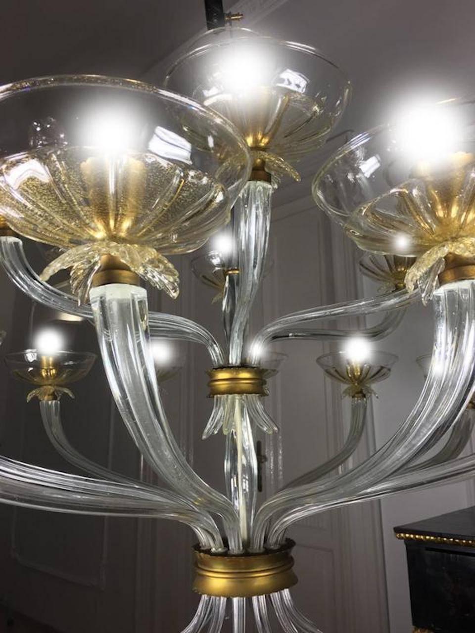 Art Deco Chandelier by Barovier & Toso, Venice, 1940s 4