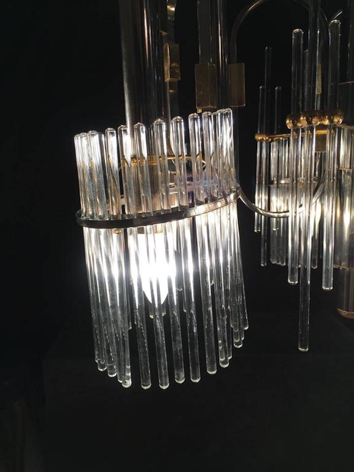 Luxurious Crystal and Brass Chandelier by Gaetano Sciolari, 1970s For Sale 1