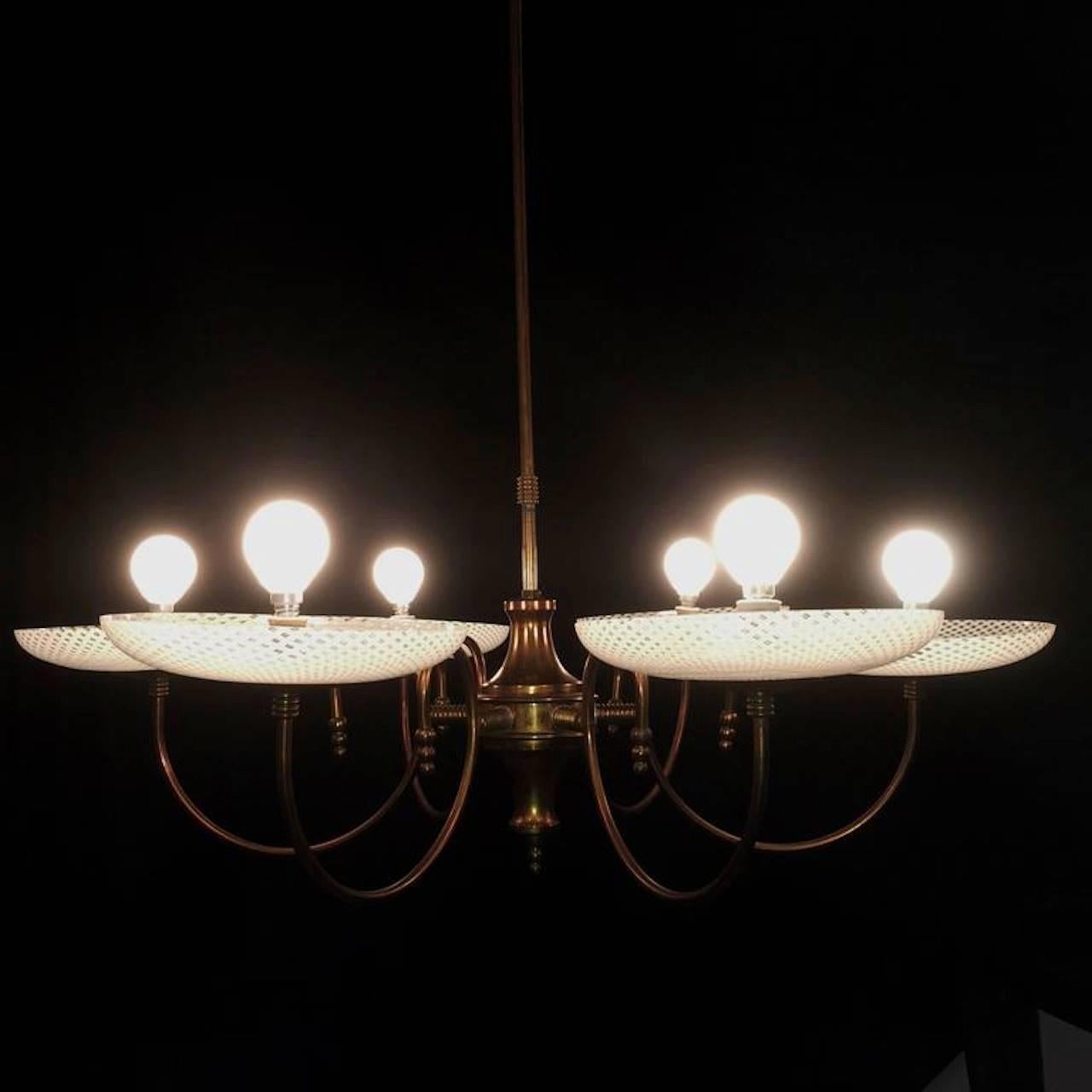 Italian Rare Chandelier Reticello by Venini, 1940s For Sale