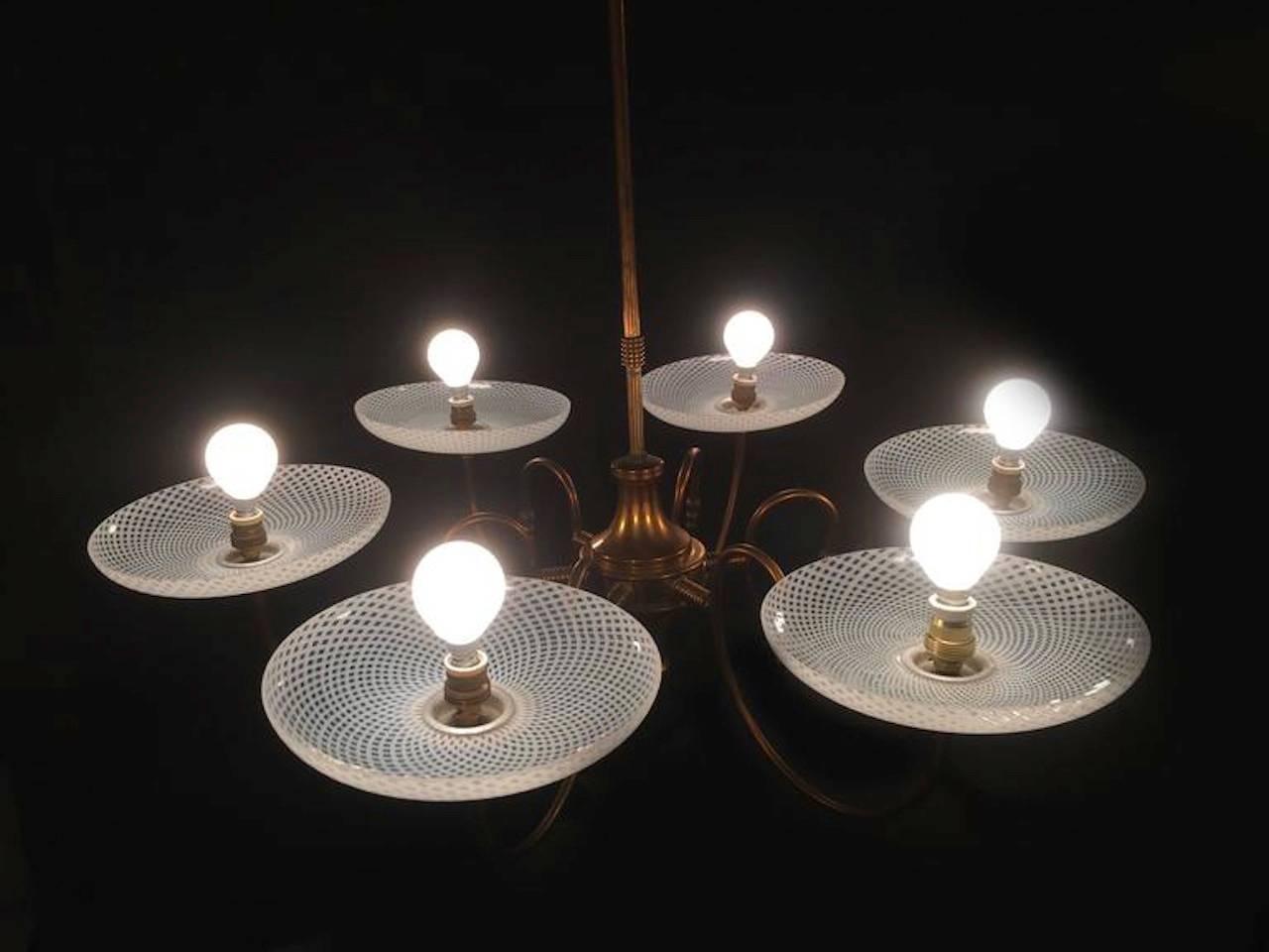 Bronze Rare Chandelier Reticello by Venini, 1940s For Sale