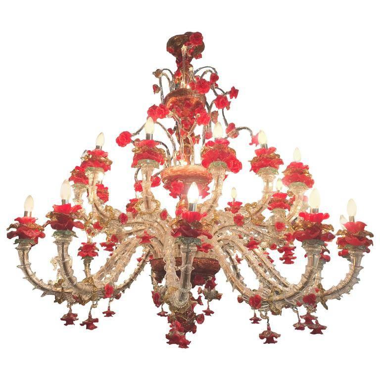 Pair of Sumptuous Murano Chandelier Red and Gold, 1980s 2